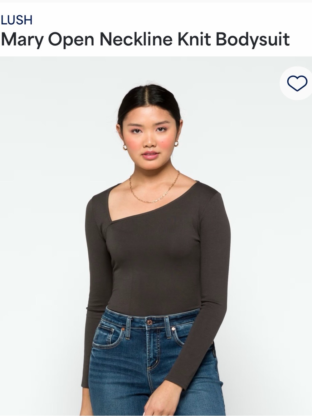 LUSH Asymmetric Open Neck Long-Sleeve Bodysuit - Charcoal